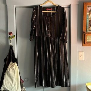 Pyne & Smith No. 12 SALEM Striped Midi Dress with Front Buttons Pockets L